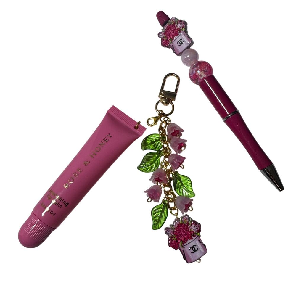 Handmade Blush Garden Luxe Set Pink Floral Charm + Matching Beaded Pen Bundle - Picture 4 of 6